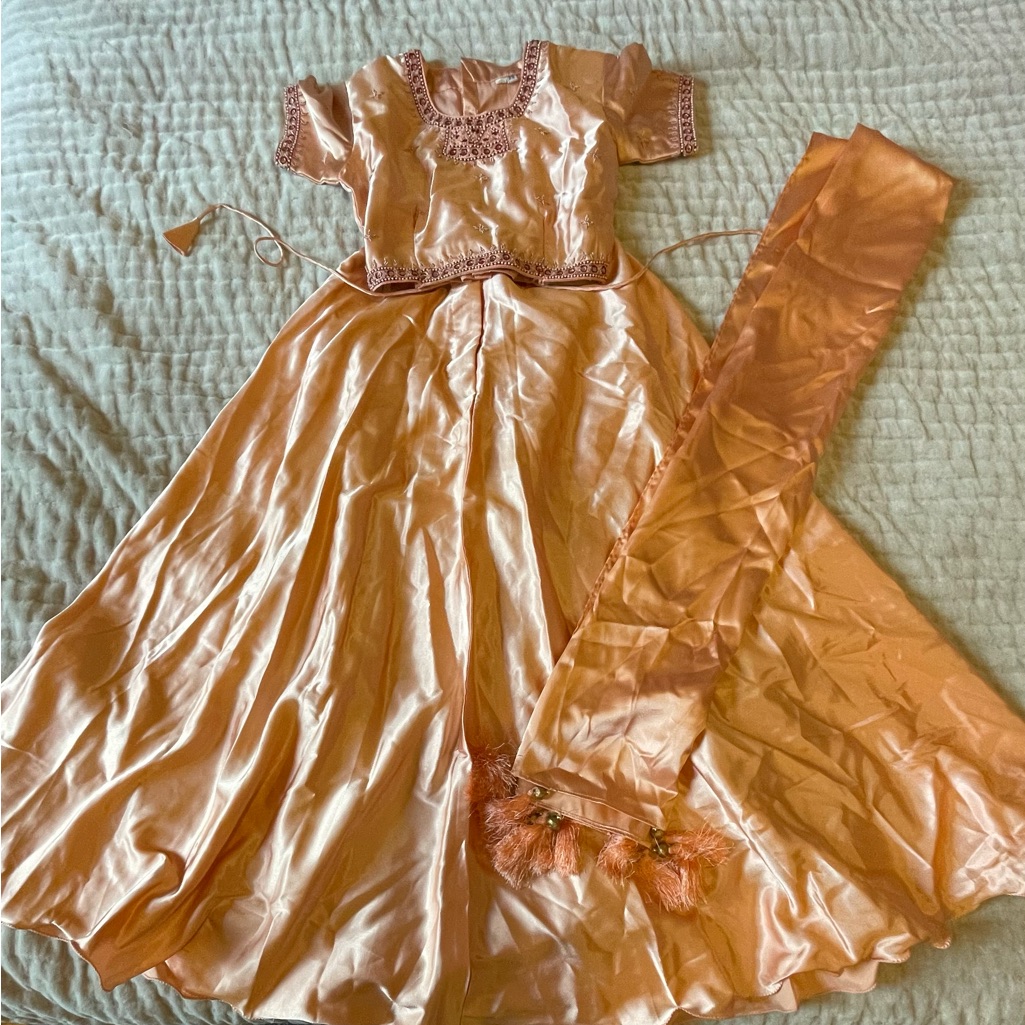 Peach Beaded Lehenga Choli 3-Piece Set Fairy Princess Indian Costume Dress Up
